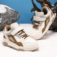 Giày thể thao trẻ em Unisex, thời trang đế dày ấm áp phần trên bằng da cho trẻ em cỡ trung, mềm mại thoải mái, khóa dán, dày cho mùa đông - Màu be - Xem 1