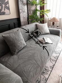 1 vỏ bọc ghế sofa 3D, vỏ bọc ghế sofa phủ toàn bộ đa năng có thiết kế họa tiết lá màu trơn, bảo vệ ghế sofa, vỏ bọc ghế sofa nguyên khối đàn hồi cao dùng trang trí ngày lễ, tặng kèm 1 vỏ đệm - Màu xám đen - Xem 9