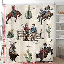 1pc Western Cowboy Shower Curtain, Farmhouse Rodeo Riding Horse Bull Vintage Wild West Rustic Cactus Country Shower Curtain, 12 Packs Hooks Home Bathroom Decor Fall Decor Bathroom Accessories Back To School