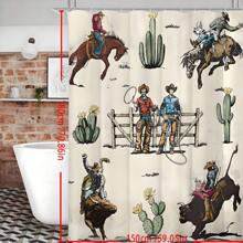 1pc Western Cowboy Shower Curtain, Farmhouse Rodeo Riding Horse Bull Vintage Wild West Rustic Cactus Country Shower Curtain, 12 Packs Hooks Home Bathroom Decor Fall Decor Bathroom Accessories Back To School