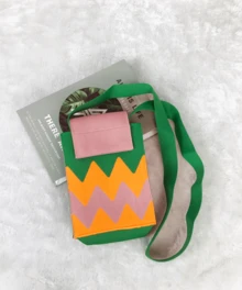 2Pcs/SET Women's Geometric Pattern Hook Needle Woven Mobile Phone Bag, Fashion Multi -Function Cross -Body Bag, Must Be Necessary For Portable Travel, Suitable For Placing Mobile Phones Or Other Small Items. - 紫紅+橘色 - 查看 5