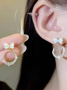 1 对简约优雅蝴蝶结耳环，时尚百搭的设计 - 蝴蝶型 - 查看 2