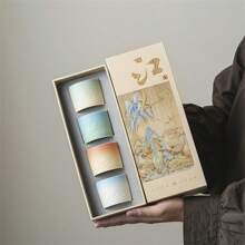 1 套粗陶山水茶杯，山水主题礼盒茶具，商务/纪念品返校礼物