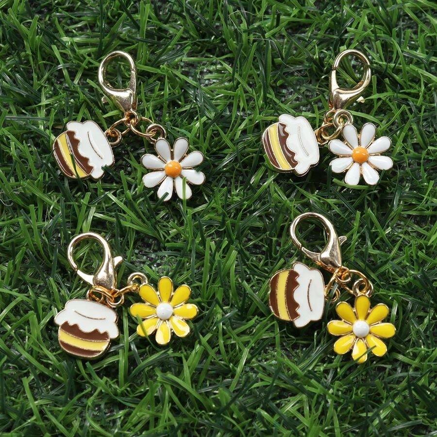 1pc/2pcs Mini Cute Honey Jar Daisy Flower Charms Keychain Decorative