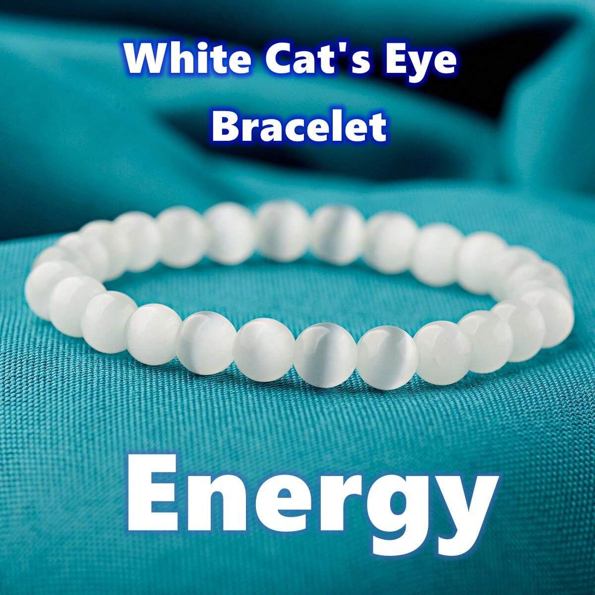 Natural White Cat's Eye Stone Bracelet, 8mm Beads, Elegant Style