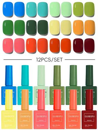 12 Stück/Set Gel Nagellack Set Herbst Glanz Finish Halbpermanenter Glitzer Pailletten Nagellack Set Kit Abweichbar UV Lack Nagelkunst für Maniküre Nageldesign Einfarbig 1 Flasche 15ml