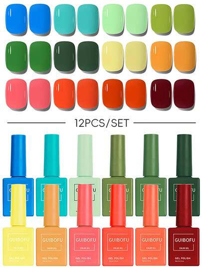 12pcs Gel Nail Polish Set, Autumn Shiny Glitter Nail Polish Set, Removable UV Nail Polish, Nail Art Design, Solid Color, 15ml/Bottle Nails