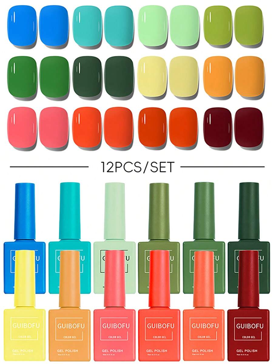 12Pcs/Set Gel Nail Polish Set Fall Shine Finish Semi Permanent Glitter Sequins Nail Polish Set Kit Soak Off Uv Varnish Nail Art For Manicure Nail Design Solid Color One Bottle 15ml - Nhiều màu - Xem 1
