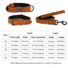 1 件可定制复古重型定制 PU 皮革狗项圈（可选皮带），黑色亮面金属片，带个性化雕刻，适合大型、中型和小型犬 - 深棕色 - 查看 7