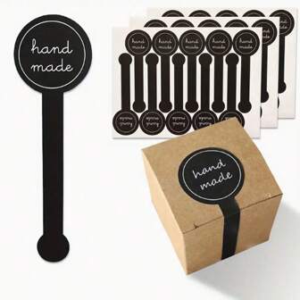 100/200/500 klistermärken långa remsor handgjorda och tackklistermärken svarta långa etiketter kex tårta bakning förpackning självhäftande klistermärken bakning dekoration, kartongförsegling