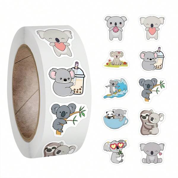 500 Stücke Koala Bär Sticker Rolle Vinyl Aufkleber für Scrapbooking Tagebuch Laptop Stoßfänger Skateboard Wasserflasche Computer Handy, Cartoon Anime, Aufkleber, Koala, Aufkleberrolle