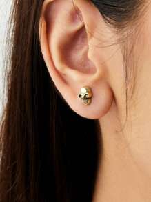 1 Par Pendientes Colgantes De Calavera/Esqueleto De Halloween Para Mujer De Estilo Minimalista, Joyería Gótica De Moda, Regalo De Halloween, Hip Hop, Rock, Pendientes Colgantes Geniales - Dorado - Ver 6