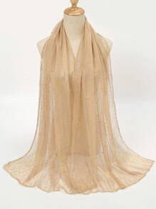 1pc Elastic Metallic Gold Thread Sheer Scarf Shawl Valentine's Day Valentines - Multicolor - View 5