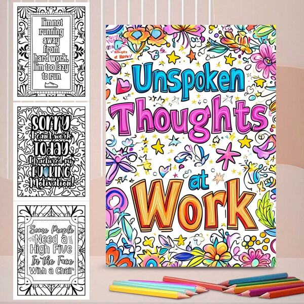 1 Pc Adult Emotional Catharsis Coloring Book With Words Pages For Sharing Feelings | Upgraded Thick Paper, A4 Size : 10.9x8inch | Art Supplies For Stress Relief, 20 Single-Sided Pages, Perfect For Stress Relief & Gifting Back To School,Mother's Day,Mom's Gift,Back To School,School Supplies
