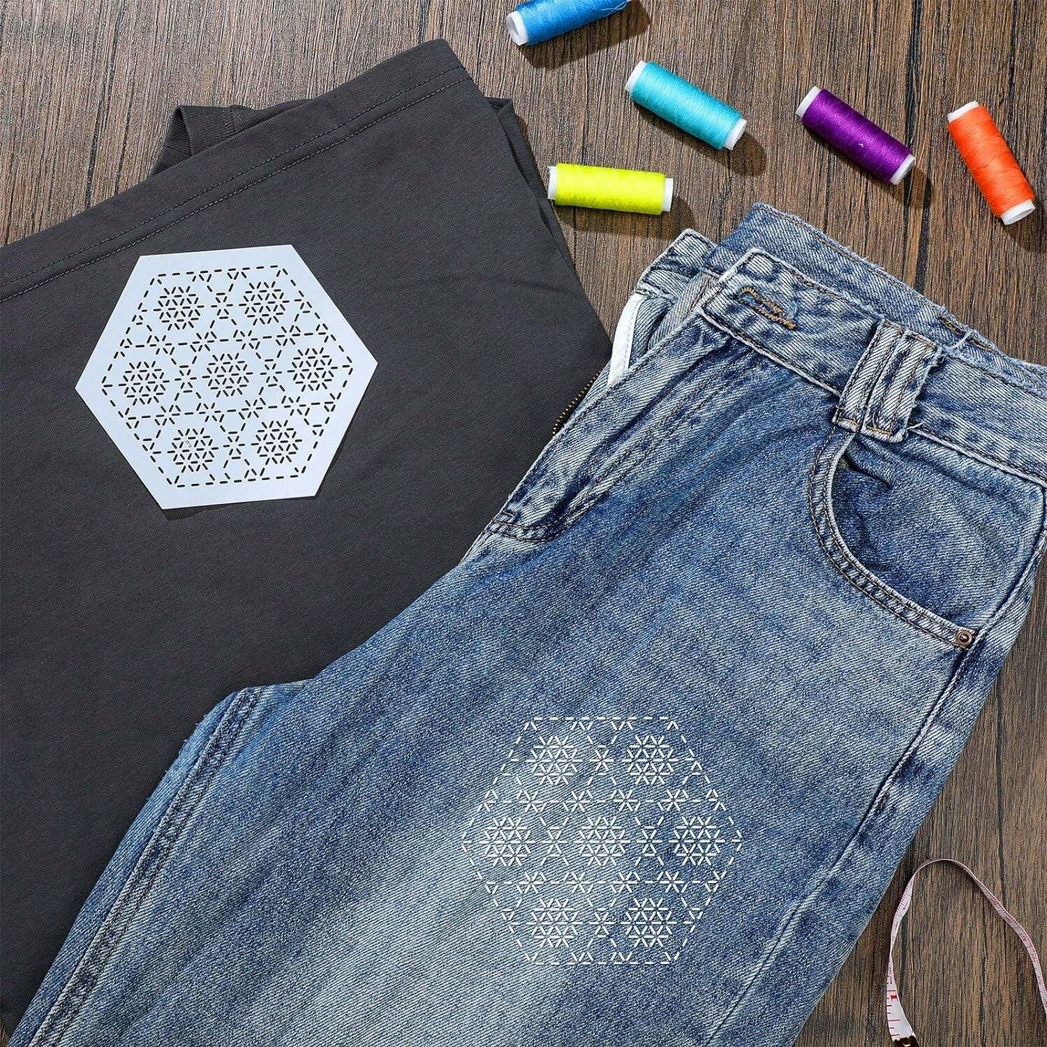 8 Pcs Plastic Sashiko Stencil Kit Geometric Sashiko Pattern Template 8-pcs-plastic-sashiko-stencil-kit-geometric-sashiko-pattern-template