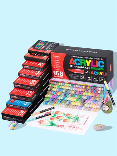 1 盒 GN8101 直接液体丙烯酸马克笔，3 代，墨水输出量大，颜色均匀，可堆叠颜色，无味，涂鸦笔，颜色鲜艳，覆盖力强，绘图和绘画笔，12 色/24 色/36 色/48 色/60 色/72 色/120 色/168 色，水性艺术家马克笔套装 - 双头，可混合墨水，可创作生动的艺术作品 - 万圣节、感恩节、圣诞节礼物的完美选择