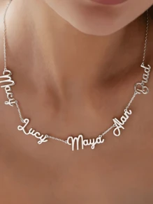 1 Stück vergoldete, versilberte oder roségoldene personalisierte Mehrfach-Namen, Buchstaben und Zahlen Anhänger Halskette, Geschenke für Paare und Familie zu Halloween, Weihnachten, in Gold, Stil, farbig, vintage, schlicht, unisex, lässig, süß, individuell, einzigartig, ideale Geschenke für ihn, ideale Geschenke für sie, Freundin, Freund, Vater, Mutter, Familie, Freunde, zu Jahrestagen, Geburtstagen, Abschluss, Prom, Party, Edelstahl Schmuck, schick für den Herbst, Schmuck & Uhren, individuell gestaltete Modewort-Halsketten - Verschiedenfarbig - Übersicht 4