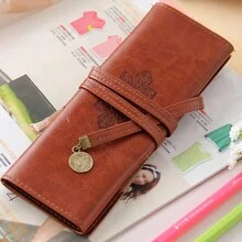 皮革铅笔盒，1 个新卷 PU 皮革钱包包，复古化妆包，大容量捆绑三折化妆收纳包，具有独特的图案和装饰，非常适合存放在旅行盒中 - 彩色 - 查看 8