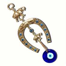 1pc Golden Elephant & Horse Shoe Pendant With Blue Evil Eye Electroplating, Alloy Wall Hanging Decor,Home Decor ,Room Decor,Wall Decor Gifts Birthday Graduation