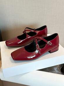 女士时尚百搭通勤平底便鞋 - 酒紅色 - 查看 7