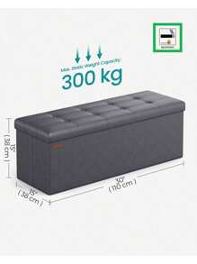 SONGMICS MAZIE Collection - Storage Ottoman Bench, 110 Cm Folding Foot Rest Stool, End Of Bed Bench, Easy Assembly, For Living Room, Bedroom, Entryway, Slate Grey - Grey - View 5