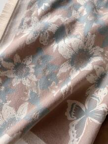 1 件女士优雅花卉提花仿羊绒保暖围巾，时尚配饰，适合日常服装和空调 - 彩色 - 查看 2