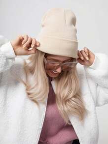 1 Stück einfarbige gestrickte Beanie, Unisex Mütze, Y2K Stil Outdoor warme gestrickte Kappe, lässiger vielseitiger Winterkälte-Hut geeignet für den täglichen Arbeitsweg - A - Übersicht 10