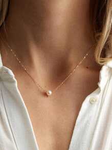 1 pieza Collar de perla barroca para mujer, gargantilla minimalista de acero inoxidable - Dorado - Ver 1