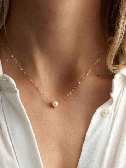 1 件女士巴洛克珍珠项链，简约不锈钢颈链