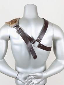 1 Piece Of Medieval Viking Retro Knight Warrior Leather And Fur Pauldron One Shoulder Armor Costume Suitable For Men Role-Playing And Halloween