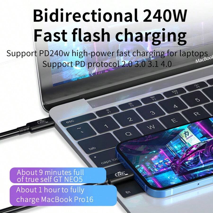 Micflip 240W TypeC Cable USB4.0 Charging Cable 40Gbps 8K Display