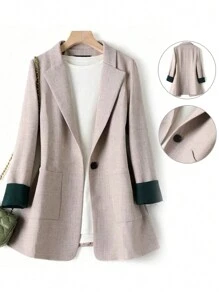 Mulheres Primavera Outono Casual Blazer Casaco, Profissional Workwear Casaco - Damasco - Ver 1