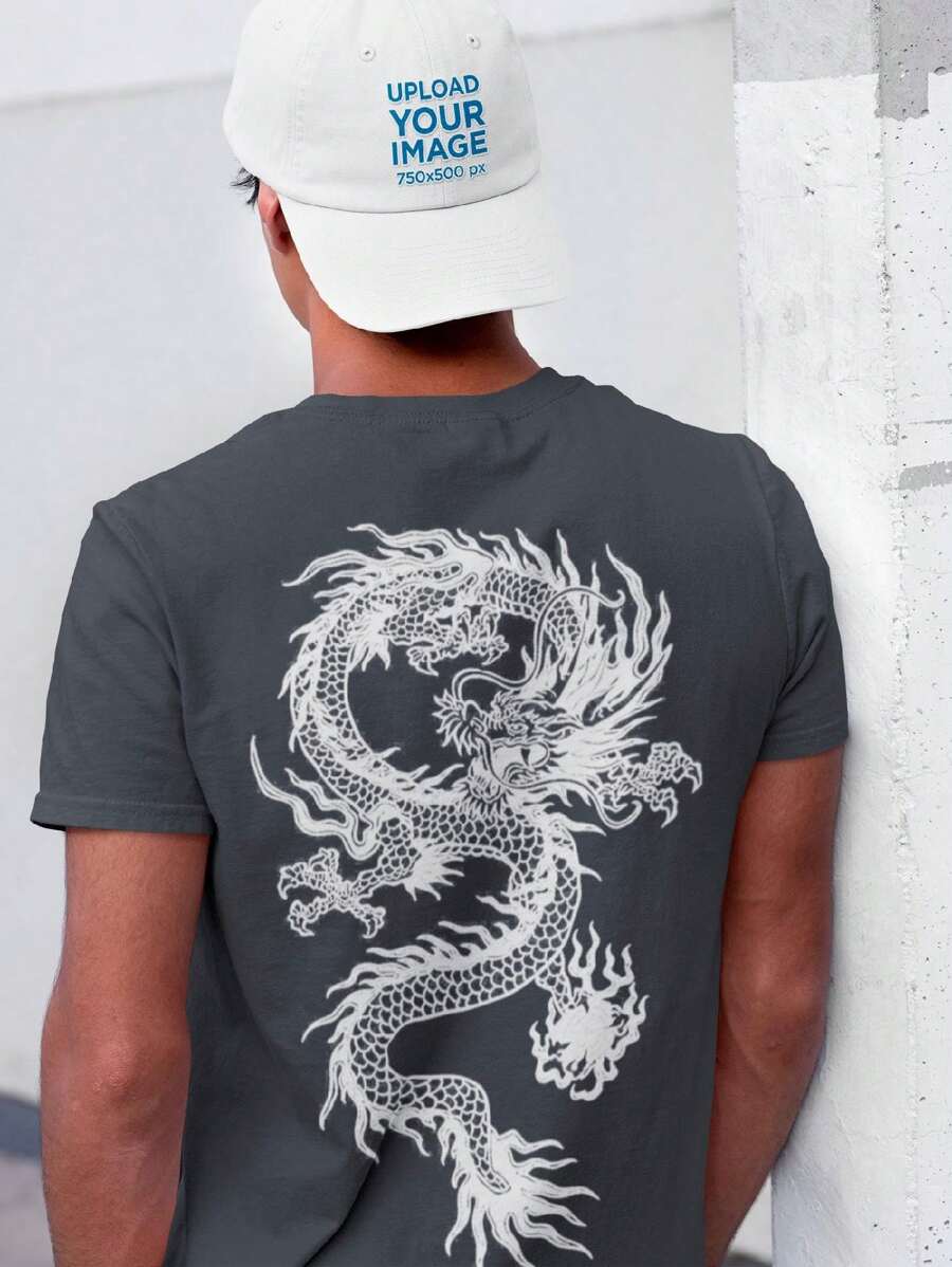 Men's T-Shirt 100% Cotton Premium Dragon Shirt Streetwear - 深灰色 - 查看 1