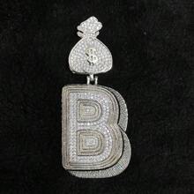DUBSS 1 Piece Prong Setting Pendant Iced Out Initial Necklace For Men Gold Plated Hip Hop Fashion Jewelry Money Bag Bail - Letter - View 24