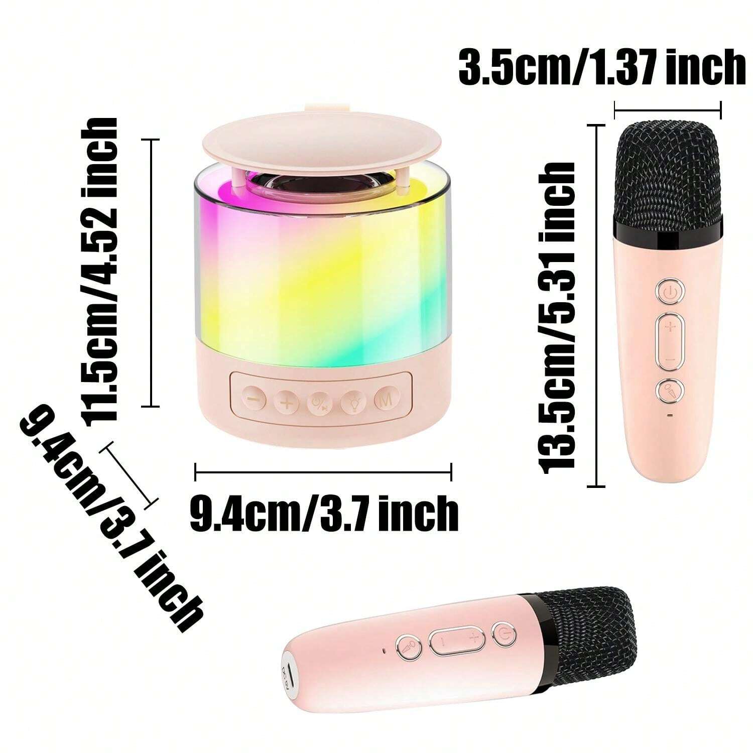 Kids Karaoke Machine Portable Speaker With 2 Wireless Mics Disco Lights