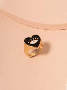 1 件女士珐琅眼形设计可调节戒指 - 黑色 - 查看 6