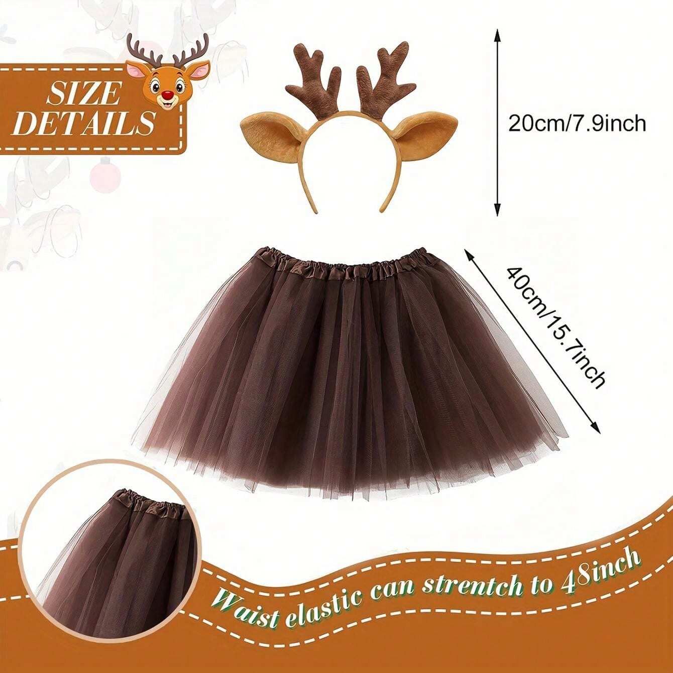 A Cute Animal Themed Christmas Reindeer Antler Headband And Puffy Skirt