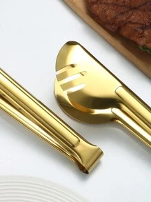 2/4 件不锈钢半圆形食物夹，厨具烹饪工具适用于沙拉、意大利面、烧烤、自助餐 - 金色 - 查看 5
