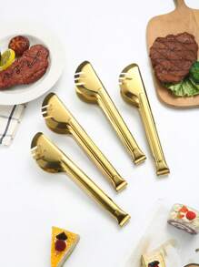 2/4 件不锈钢半圆形食物夹，厨具烹饪工具适用于沙拉、意大利面、烧烤、自助餐 - 金色 - 查看 3
