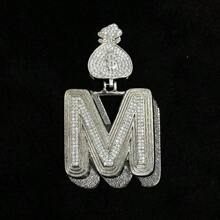 DUBSS 1 Piece Prong Setting Pendant Iced Out Initial Necklace For Men Gold Plated Hip Hop Fashion Jewelry Money Bag Bail - Letter - View 52