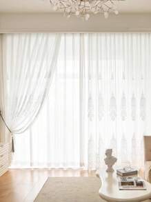 ستارة شفافة مزينة بطرز الزهور والخرز والجواهر عالية الجودة والفخامة لغرفة النوم والشرفة وغرفة المعيشة