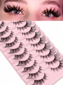 10 对蓬松猫睫毛，自然卷曲假睫毛，7-16 毫米短假睫毛，隐形条纹睫毛，柔软自然 - 羽毛款 - 查看 3