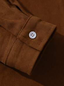Men's 2pcs Set: Solid Color Long Sleeve Button-Up Shirt And Drawstring Waist Pants - Brown - View 6