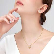18K GOLD PLATED NECKLACE WITH ZIRCONIA DROP STUDDED 35X5mm - Vàng - Xem 2
