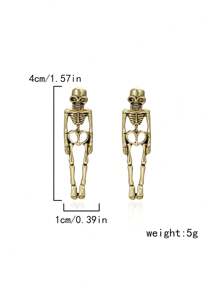 1 Par Pendientes Colgantes De Calavera/Esqueleto De Halloween Para Mujer De Estilo Minimalista, Joyería Gótica De Moda, Regalo De Halloween, Hip Hop, Rock, Pendientes Colgantes Geniales - Dorado - Ver 8