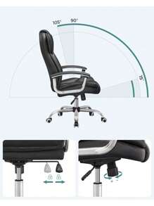 SONGMICS Office Chair With High Back Large Seat And Tilt Function Executive Swivel Computer Chair PU, Ink Black - Black - View 4