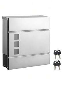 SONGMICS Stainless Steel Modern Letter Box With Newspaper Holder, Lid, Lockable, Easy To Install, Silver - Silver - View 10