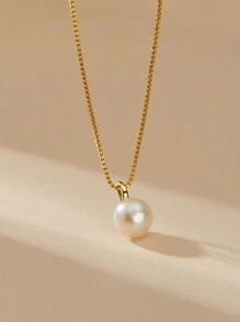 1pc S925 Sterling Silver Simple Elegant Pearl Necklace For Women, Delicate, Chic, Small Collarbones Chain, Great Gift