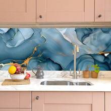 1 Cuộn Miếng Dán Tường Trang Trí Họa Tiết Đá Cẩm Thạch, Chống Thấm Nước Và Tự Dính, Thích Hợp Cho Nhà Bếp, Bàn Ăn, Phòng Khách, Tường Phông Nền Phòng Ngủ, Cải Tạo Nhà Cửa Và Trang Trí - Màu xanh lam - Xem 3