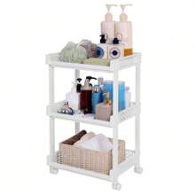 SONGMICS Rolling Trolley Storage Unit With 3 Shelves For Kitchen Bathroom Cellar, White - White - View 5